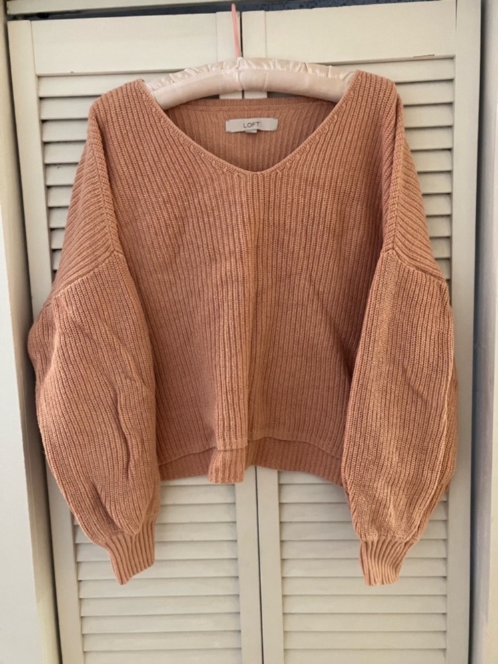 Loft Ribbed Knit Pink Peach Oversized Sweater Size Medium